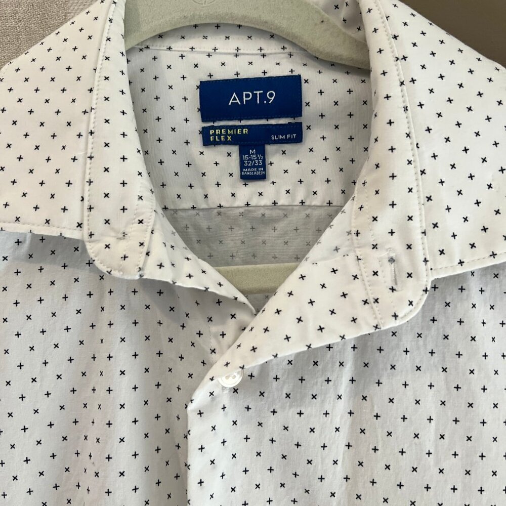 Men's Apt. 9 White & Black Premier Flex Slim Fit, Size 15-15 1/2, 32/33